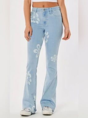 Hollister Light Blue Floral Print Vintage Flare Jeans Size 11 W30